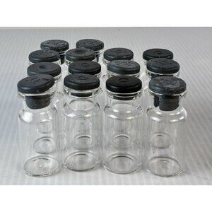 Lot 14 Serum/Apothecary Glass Sample Vials (51mm tall) W/ Gray Rubber Stoppers